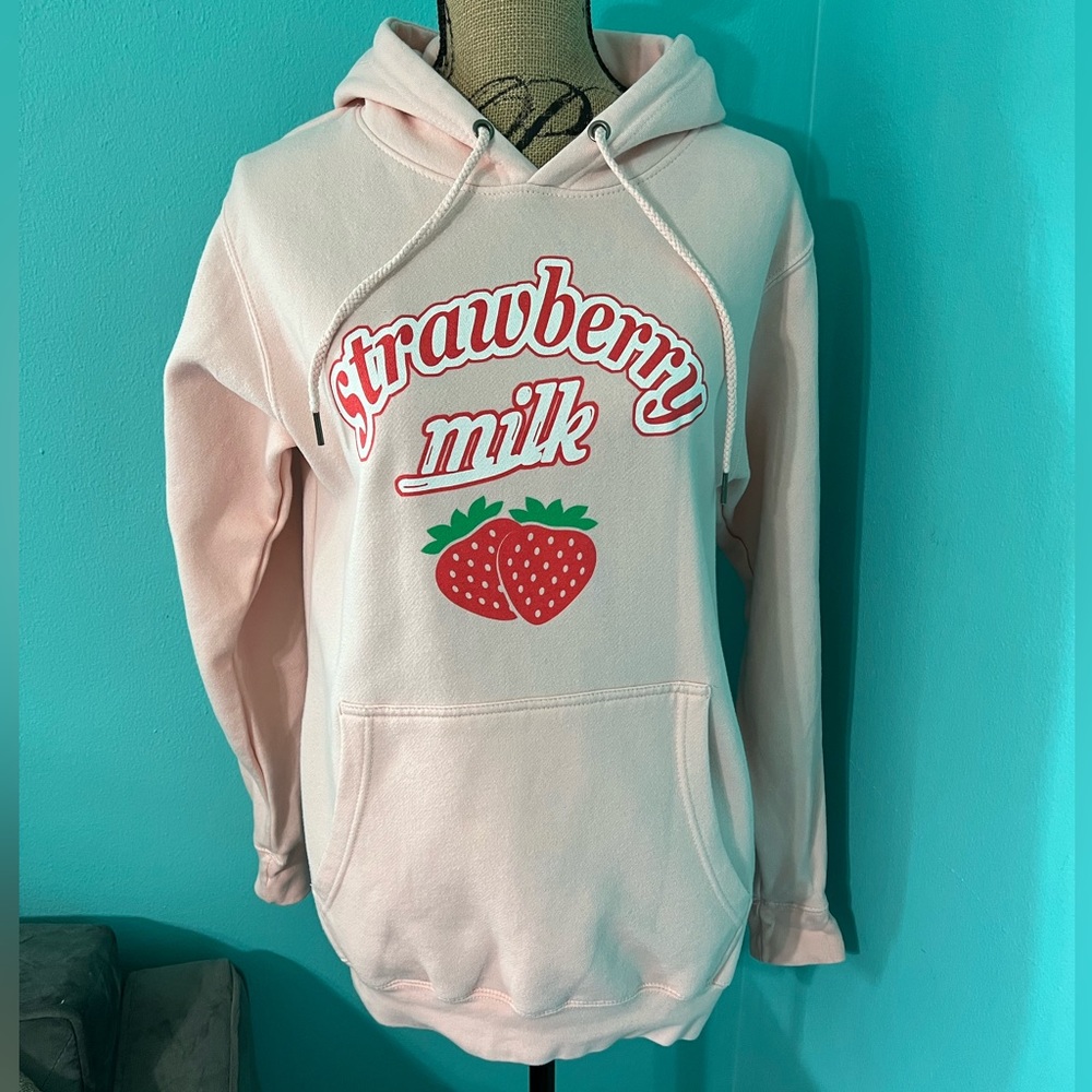EUC Zuni Adorable Strawberry Milk Pullover Hoodie with Front Pocket